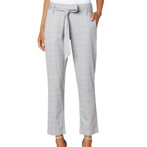 NWT Liverpool Women's trousers with Self Belt Taupe Grey Mauve Windowpane Plaid